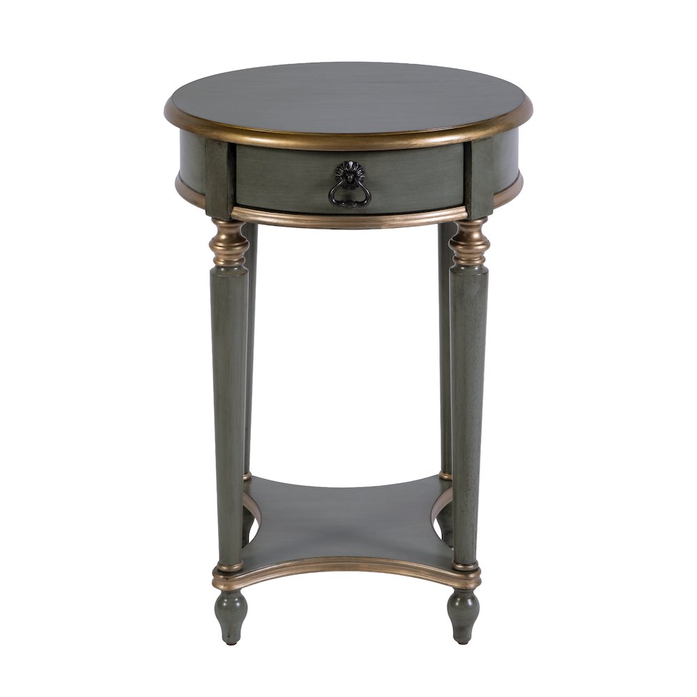 Jules 17.5 in. W Round Wood 1 Drawer End Table,Lower Open Shelf, Pastel Green. Picture 5
