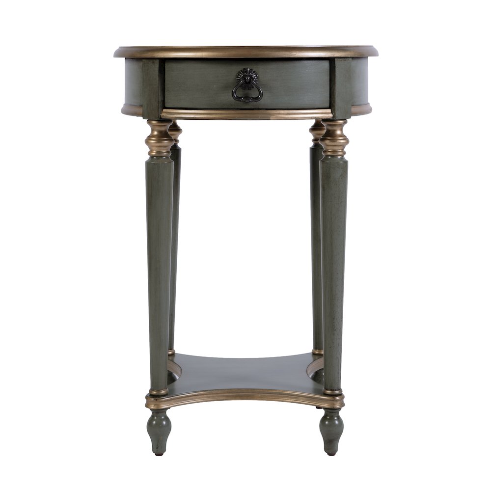 Jules 17.5 in. W Round Wood 1 Drawer End Table,Lower Open Shelf, Pastel Green. Picture 6