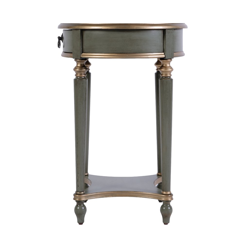 Jules 17.5 in. W Round Wood 1 Drawer End Table,Lower Open Shelf, Pastel Green. Picture 7
