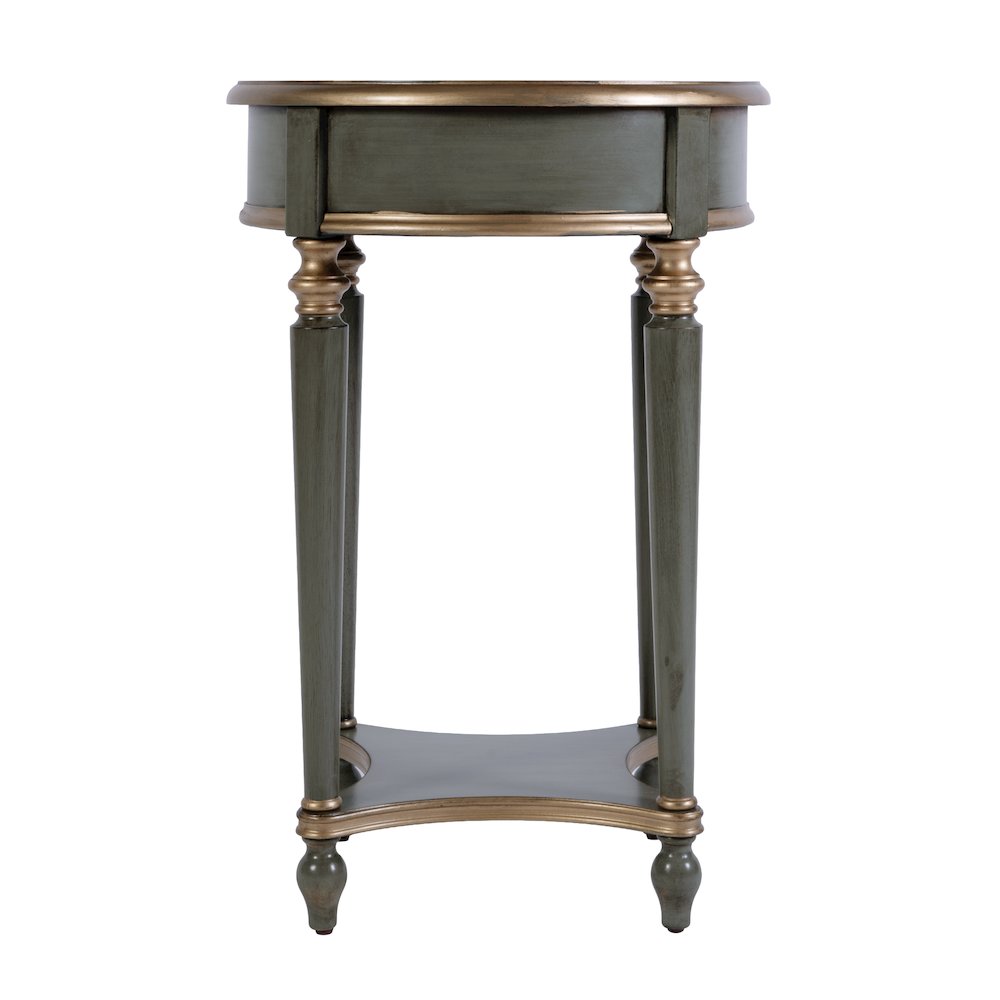 Jules 17.5 in. W Round Wood 1 Drawer End Table,Lower Open Shelf, Pastel Green. Picture 8