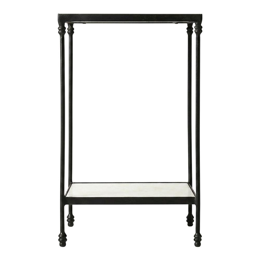 Square Marble Top Side Table with Shelf, Transitional Accent, Black. Picture 1