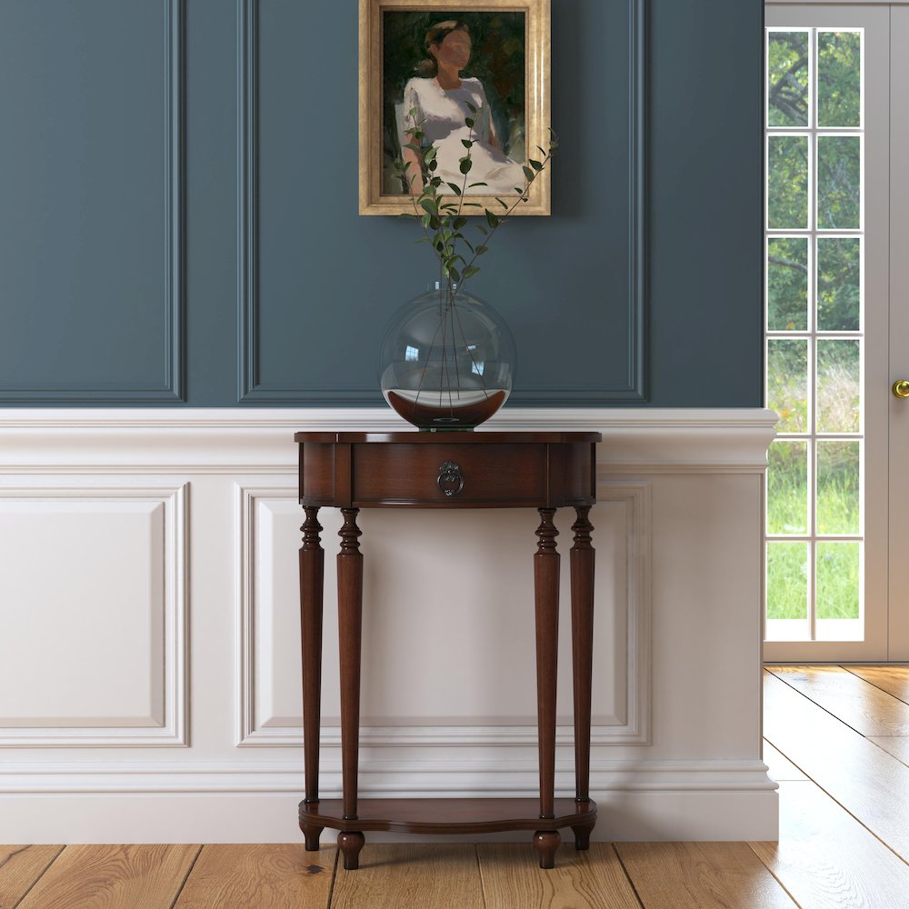 Ashby Demilune Console Table with Storage, Medium Brown. Picture 3