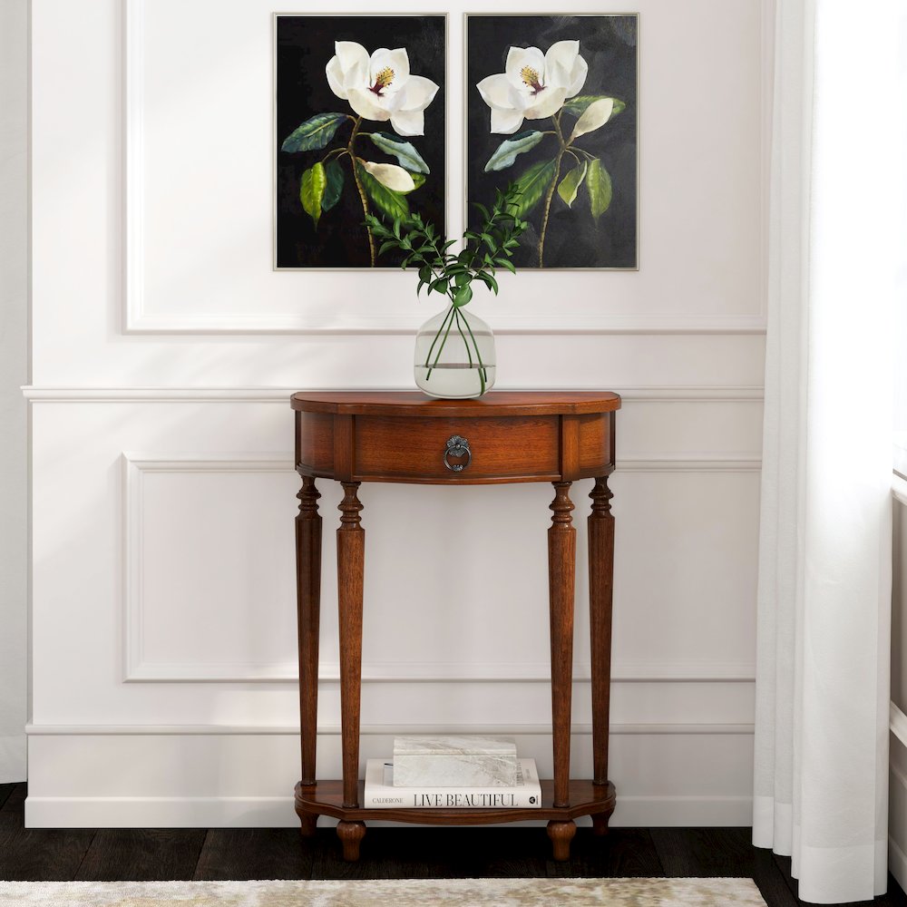 Ashby Demilune Console Table with Storage, Dark Brown. Picture 3