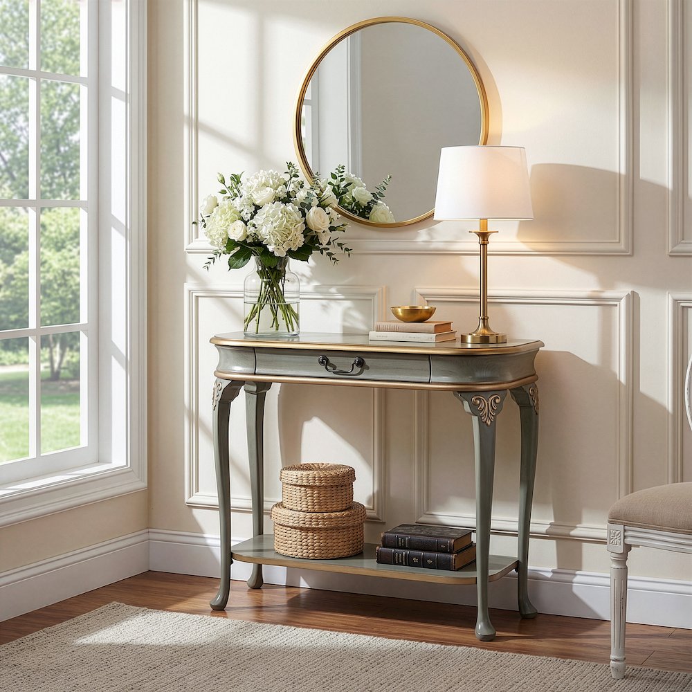 Ridgeland 36 in. W Wood 1 Drawer Console Table,Lower Open Shelf, Pastel Green. Picture 2