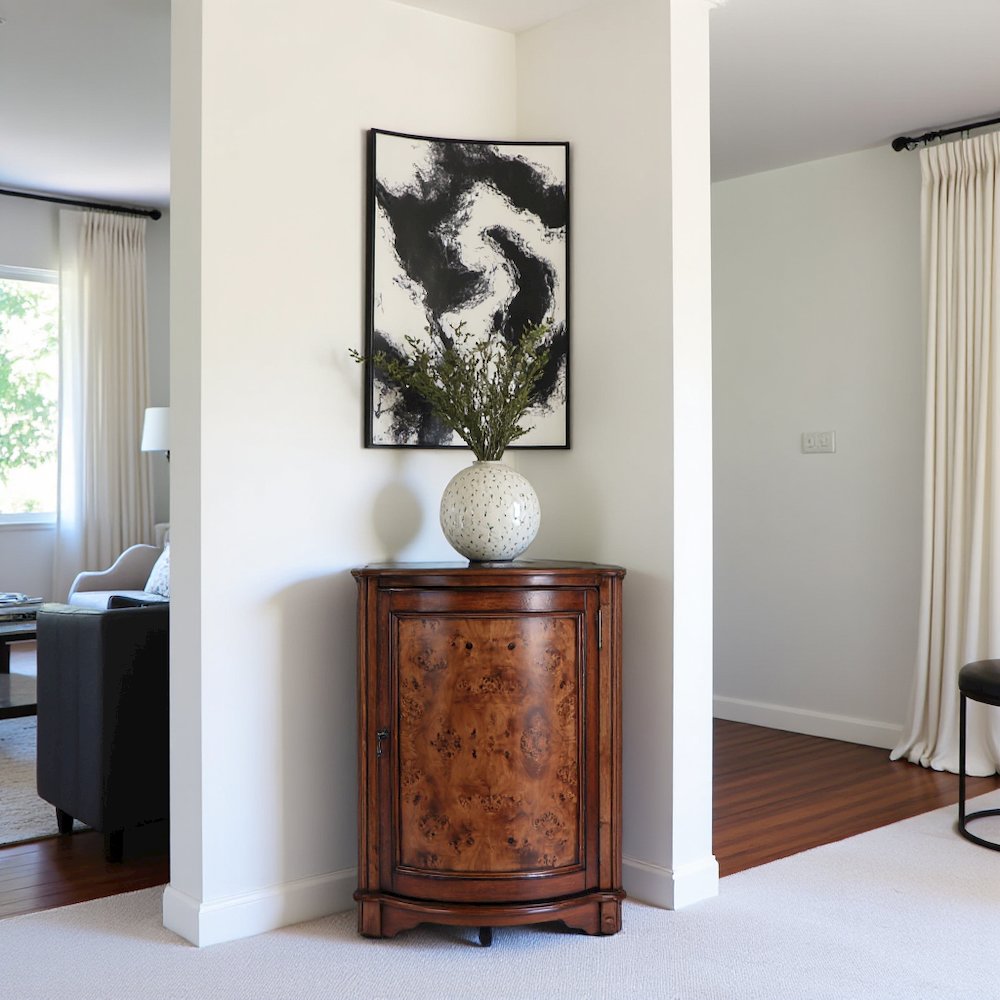 Medium Brown Small Corner Cabinet with Doors for Storage and Display. Picture 6