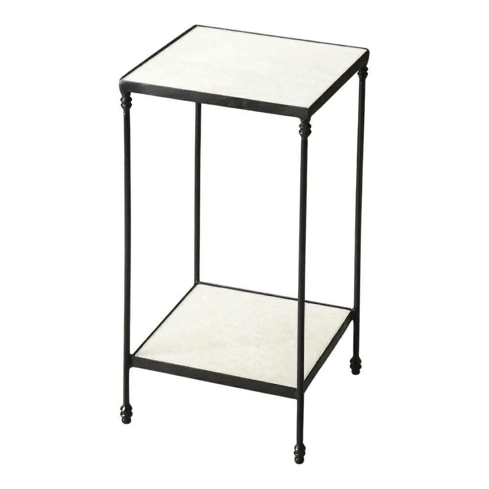 Square Marble Top Side Table with Shelf, Transitional Accent, Black. Picture 5