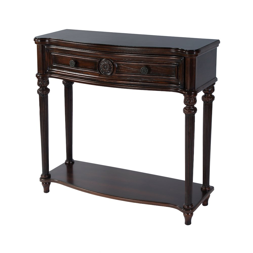 Alexander 37 in. W Wood 1 Drawer Console Table, Dark Brown. Picture 1