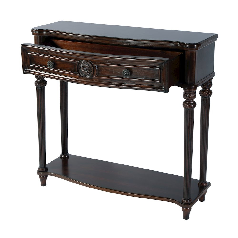 Alexander 37 in. W Wood 1 Drawer Console Table, Dark Brown. Picture 3