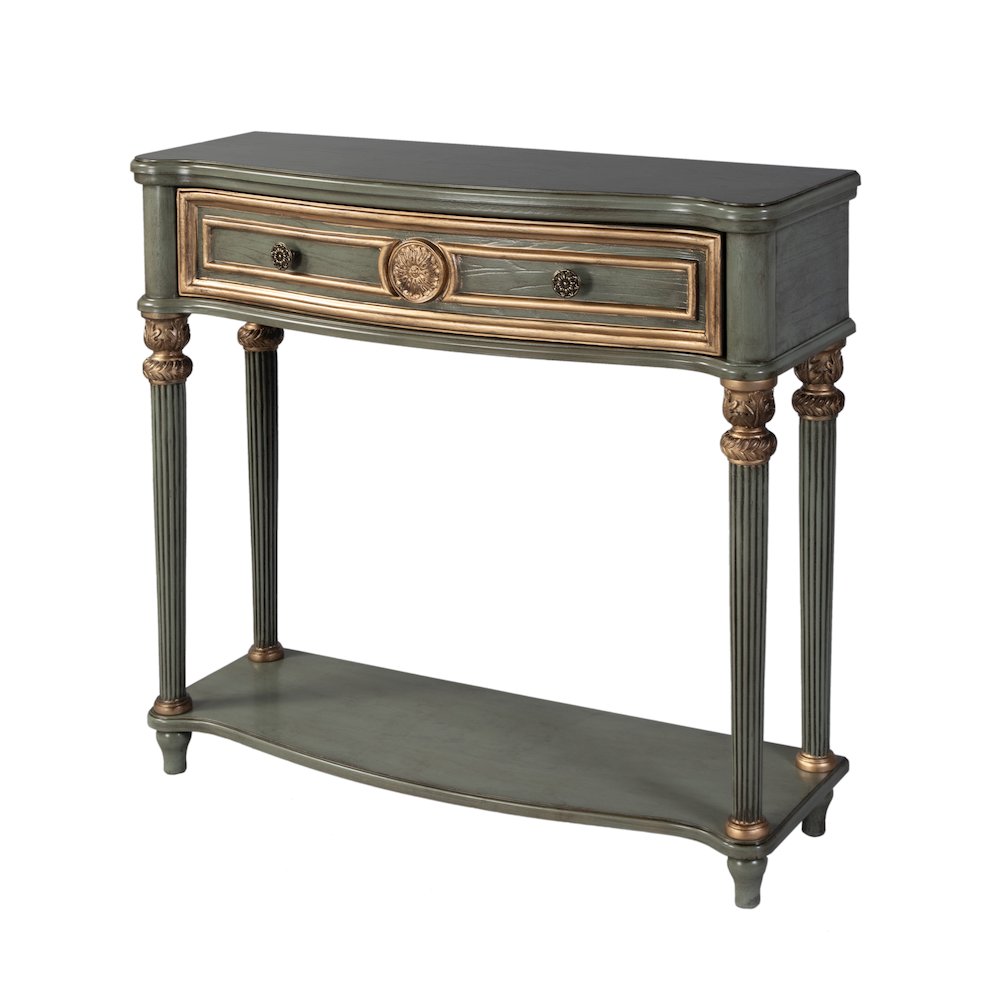 Alexander 37 in. W Wood 1 Drawer Console Table, Green. Picture 1
