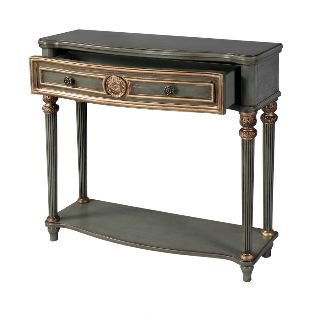 Alexander 37 in. W Wood 1 Drawer Console Table, Green. Picture 3