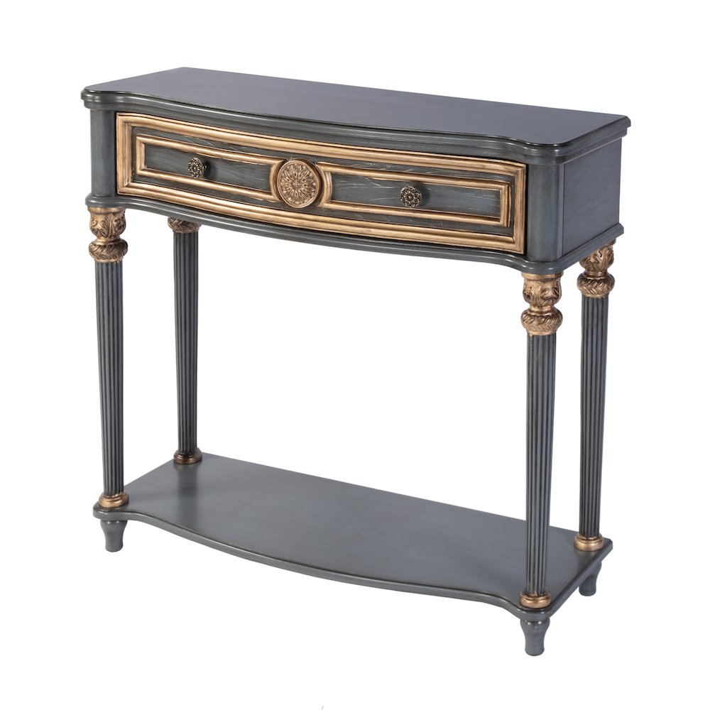 Alexander 37 in. W Wood 1 Drawer Console Table, Blue. Picture 1