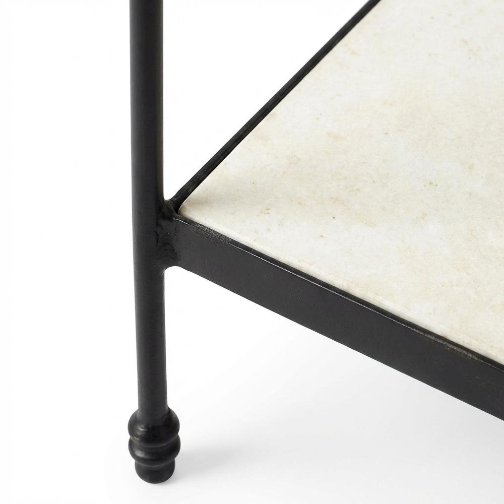 Square Marble Top Side Table with Shelf, Transitional Accent, Black. Picture 7