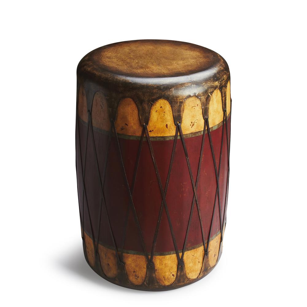 Navajo Leather 18"W Drum Side Table, Multi-Color. Picture 1