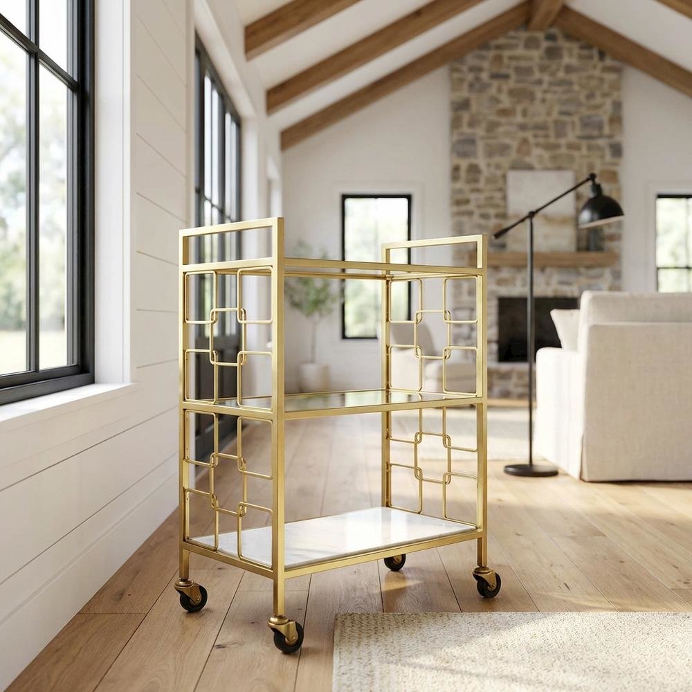 Modern Bar Cart with Distressed Finish, Contemporary Serving Cart for Home Bar. Picture 2