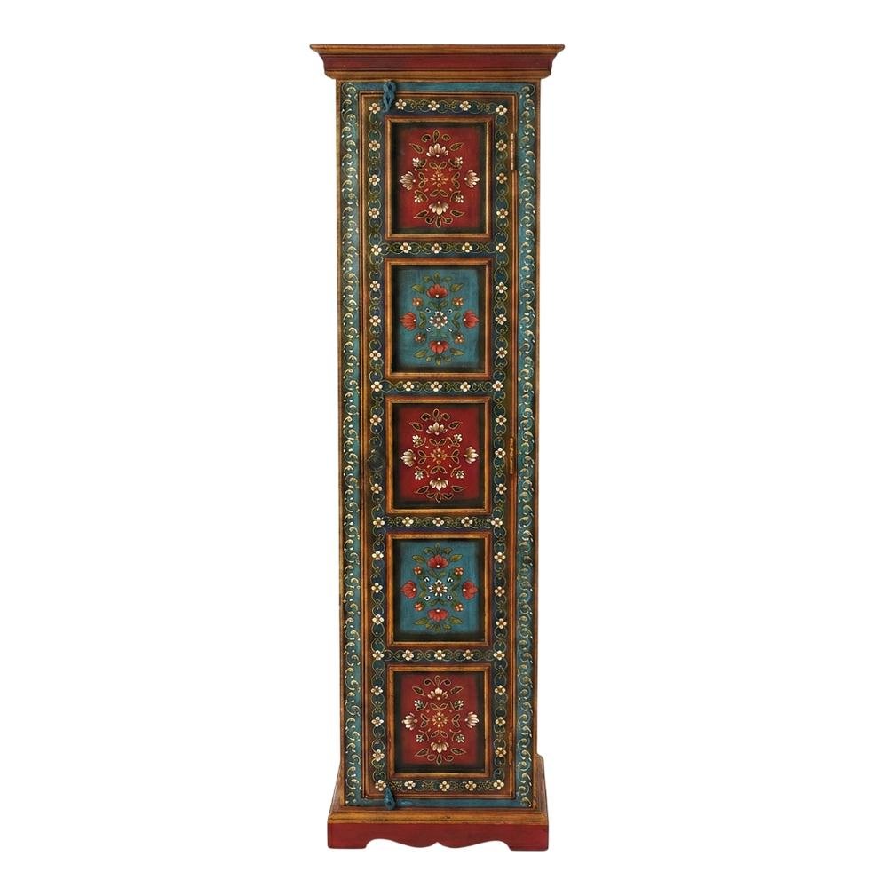 Hand Painted Tall Storage Cabinet, Boho Eclectic Accent Cabinet for Living Room. Picture 1