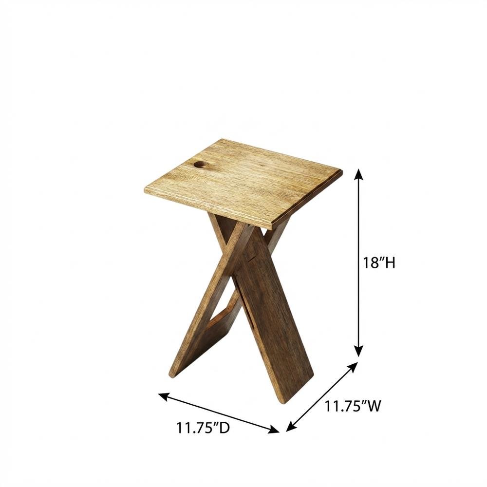 Square Folding Side Table, Transitional Wood Accent Table for Living Room, Brown. Picture 4