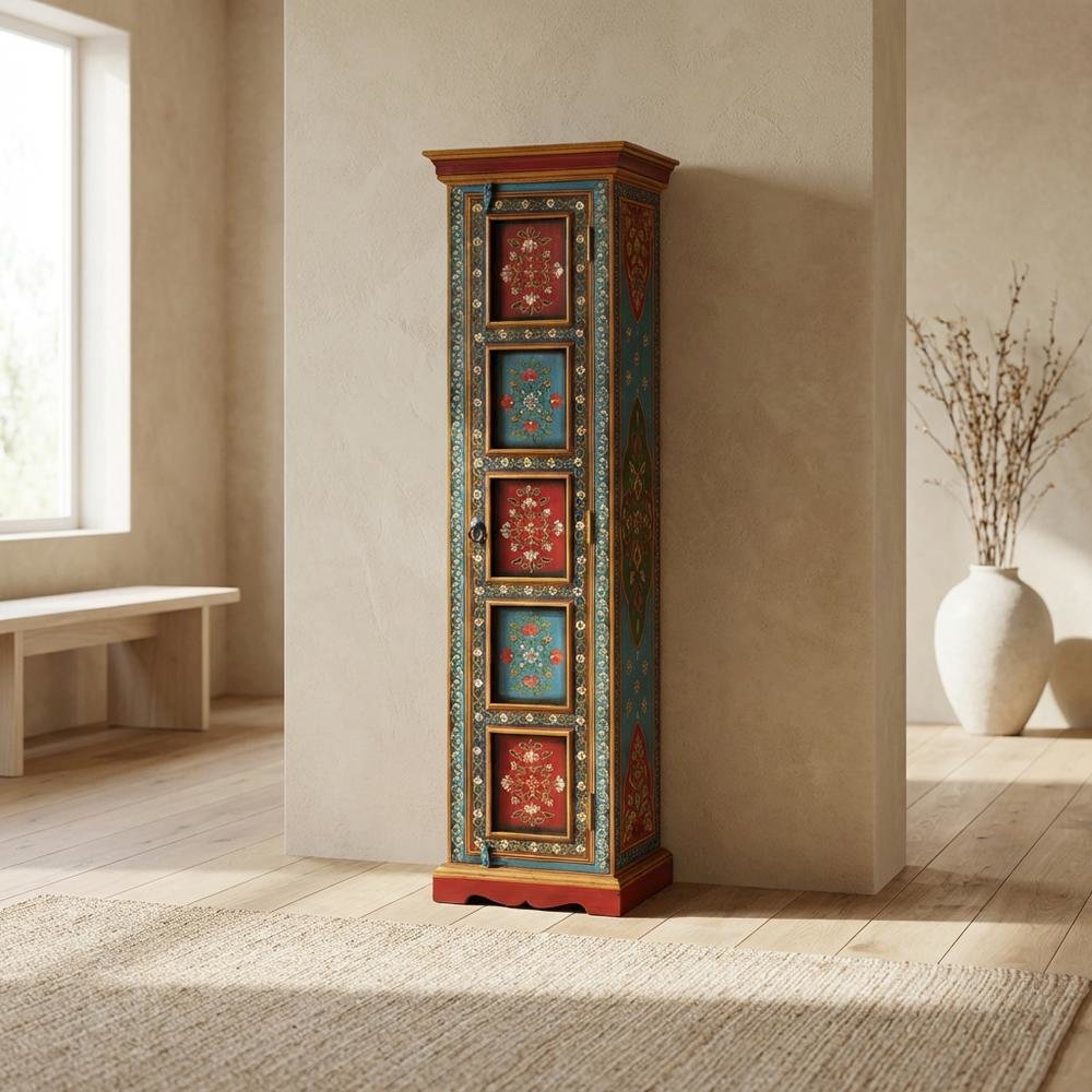 Hand Painted Tall Storage Cabinet, Boho Eclectic Accent Cabinet for Living Room. Picture 3