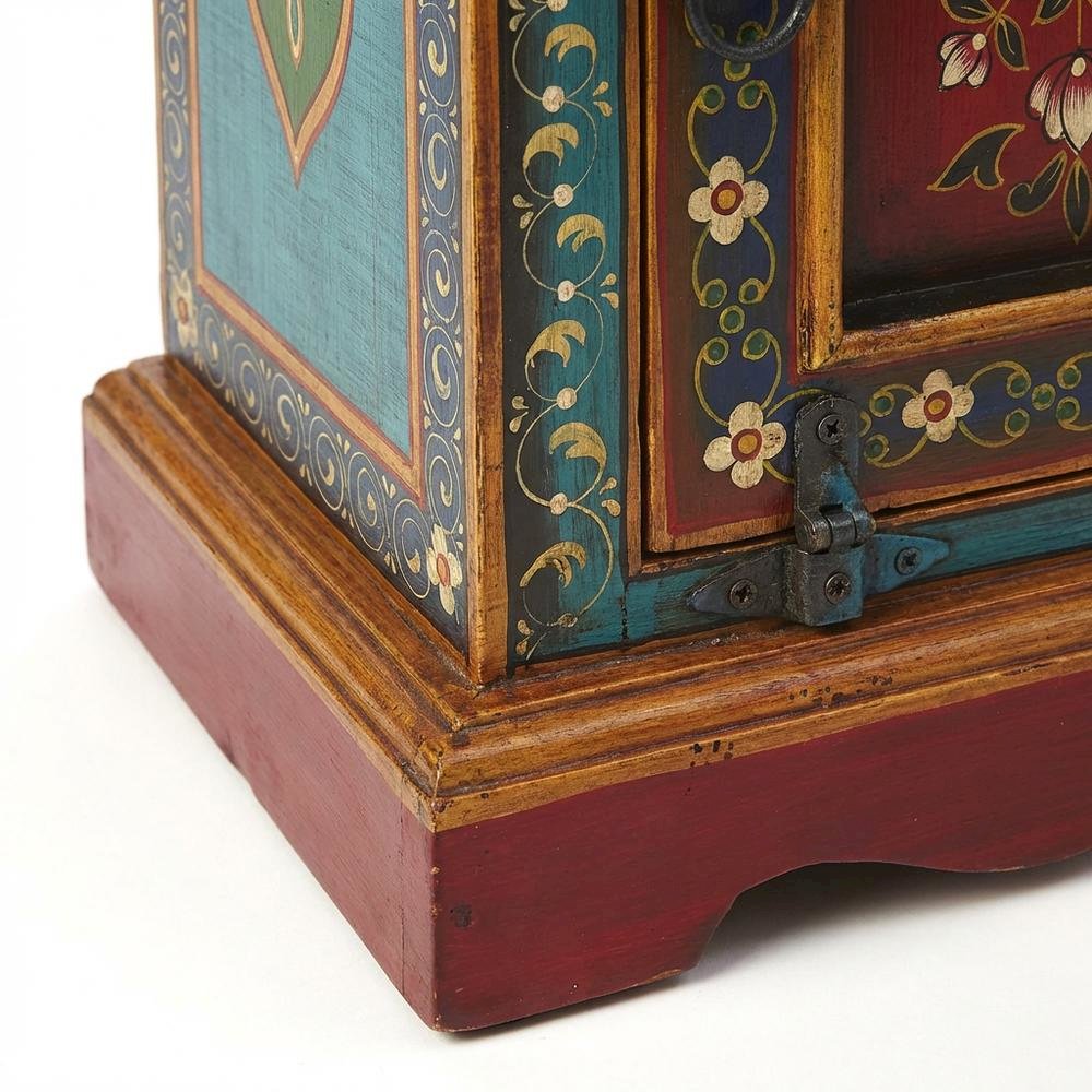 Hand Painted Tall Storage Cabinet, Boho Eclectic Accent Cabinet for Living Room. Picture 7