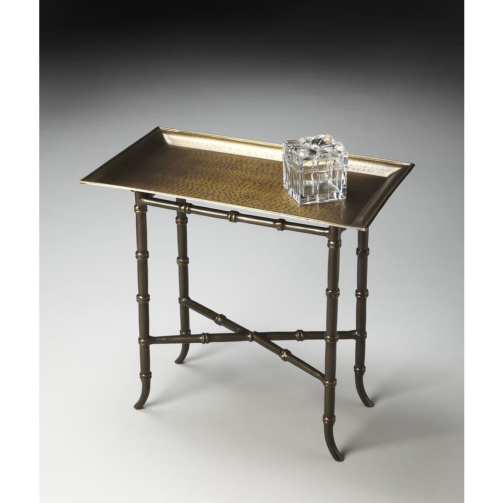 Meiling Antique Brass Tray Top Side Table, Bronze. Picture 3