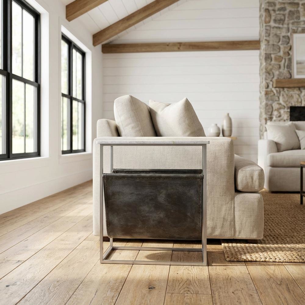 Modern Magazine Table with Marble Top, Metal Accent Side Table for Living Room. Picture 2