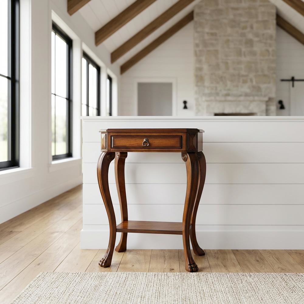 Traditional Console Table with Drawer for Entryway, Accent Sofa Table, Olive Ash. Picture 2
