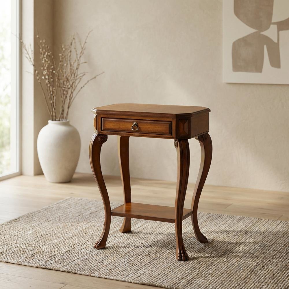 Traditional Console Table with Drawer for Entryway, Accent Sofa Table, Olive Ash. Picture 3