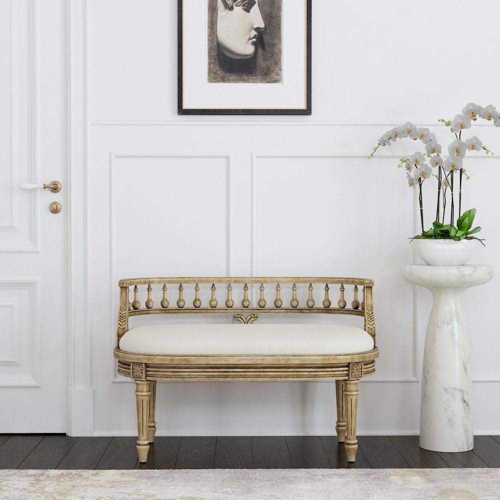 Hathaway 37" Upholstered Bench, Beige. Picture 8