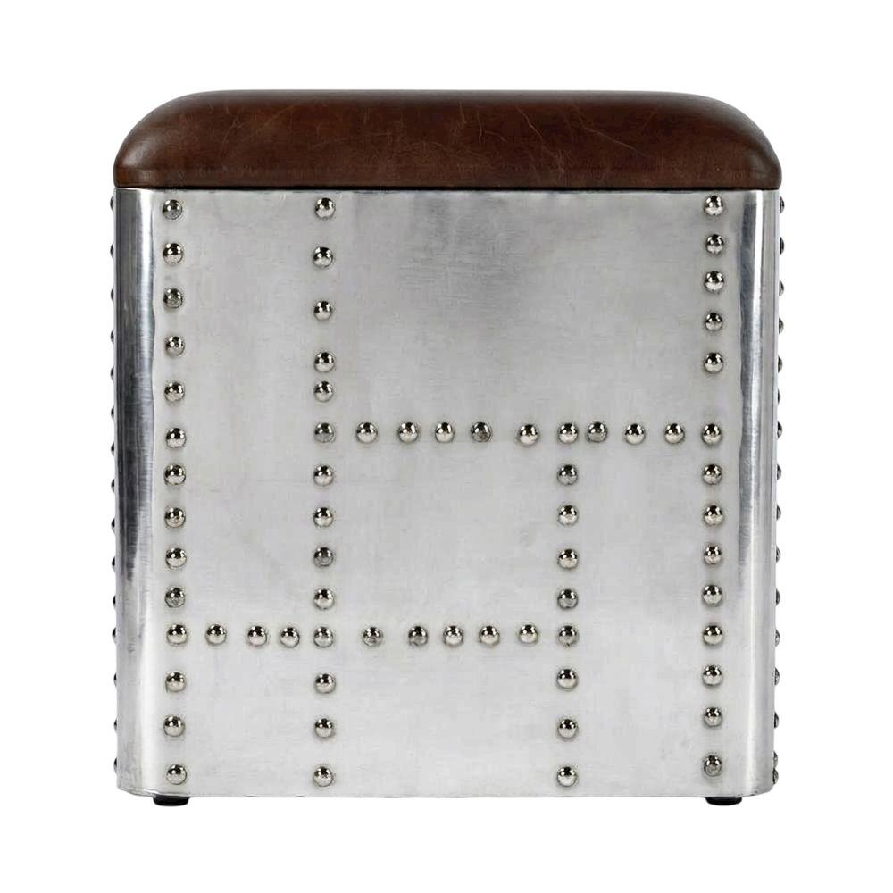 Square Industrial Ottoman Footstool with Distressed Finish for Living Room. Picture 1