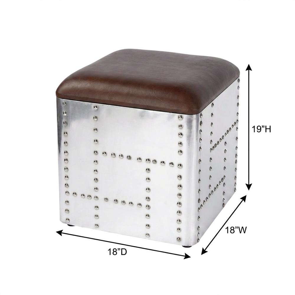 Square Industrial Ottoman Footstool with Distressed Finish for Living Room. Picture 4