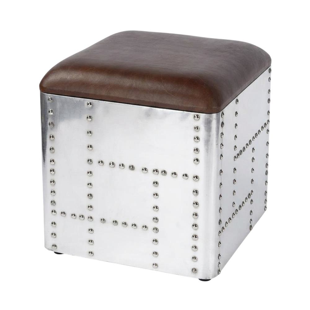 Square Industrial Ottoman Footstool with Distressed Finish for Living Room. Picture 5