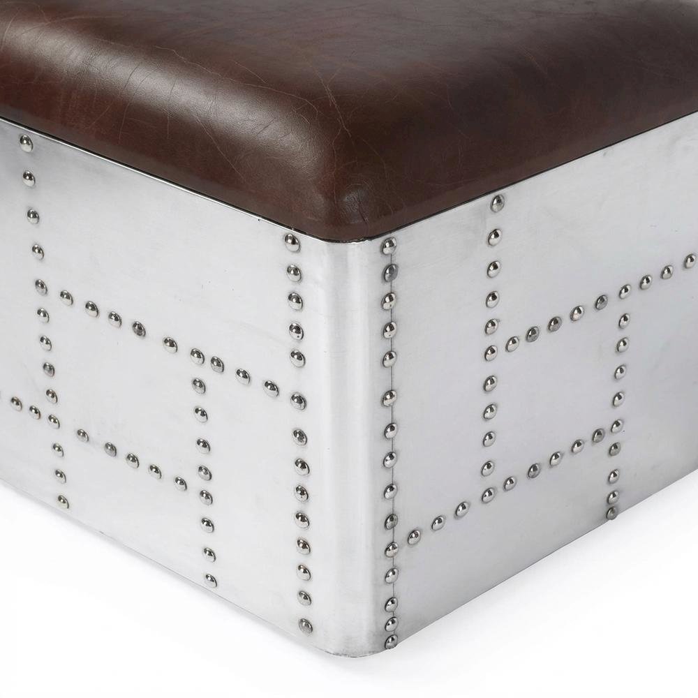 Square Industrial Ottoman Footstool with Distressed Finish for Living Room. Picture 8