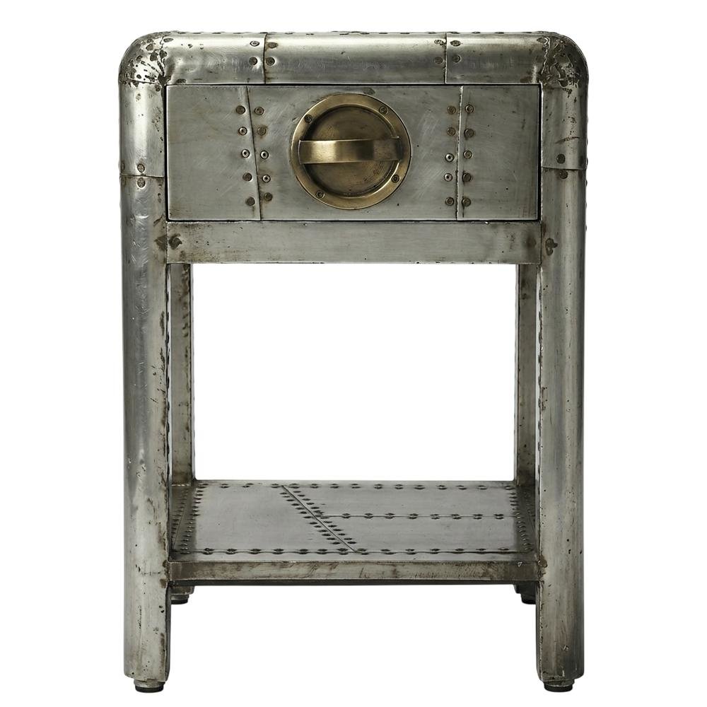 Industrial Side Table with Drawer, Square Wood End Table for Living Room. Picture 1
