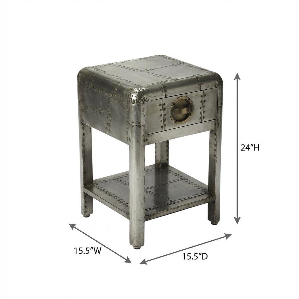 Industrial Side Table with Drawer, Square Wood End Table for Living Room. Picture 4