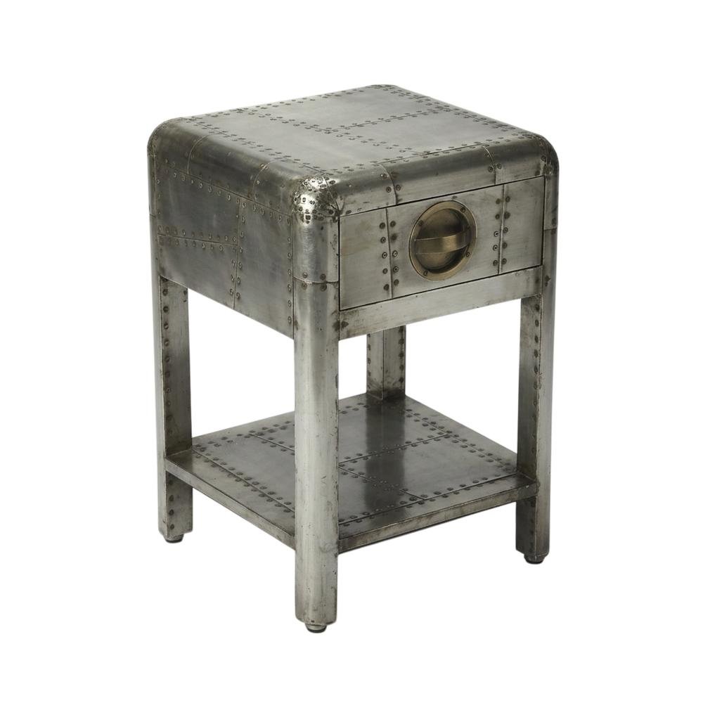Industrial Side Table with Drawer, Square Wood End Table for Living Room. Picture 5