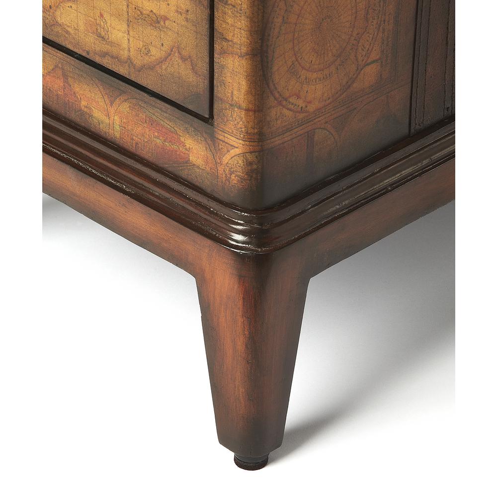 Vasco Old World Map Side Table, Medium Brown. Picture 2