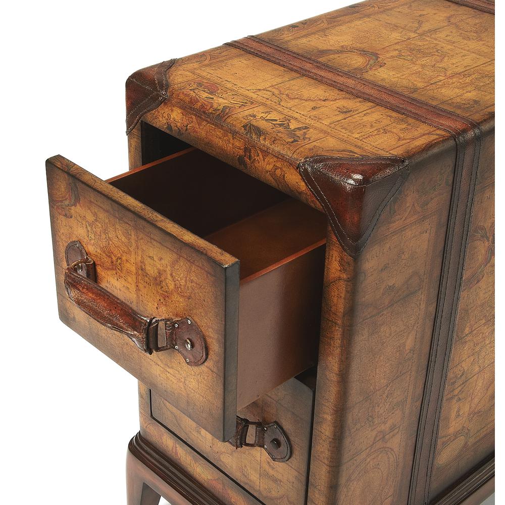 Vasco Old World Map Side Table, Medium Brown. Picture 3