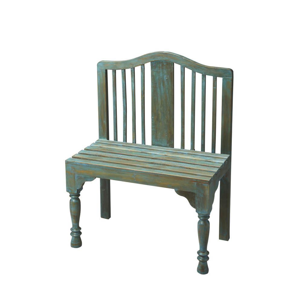Roseland Solid Wood 30.25"W Bench, Blue. Picture 1