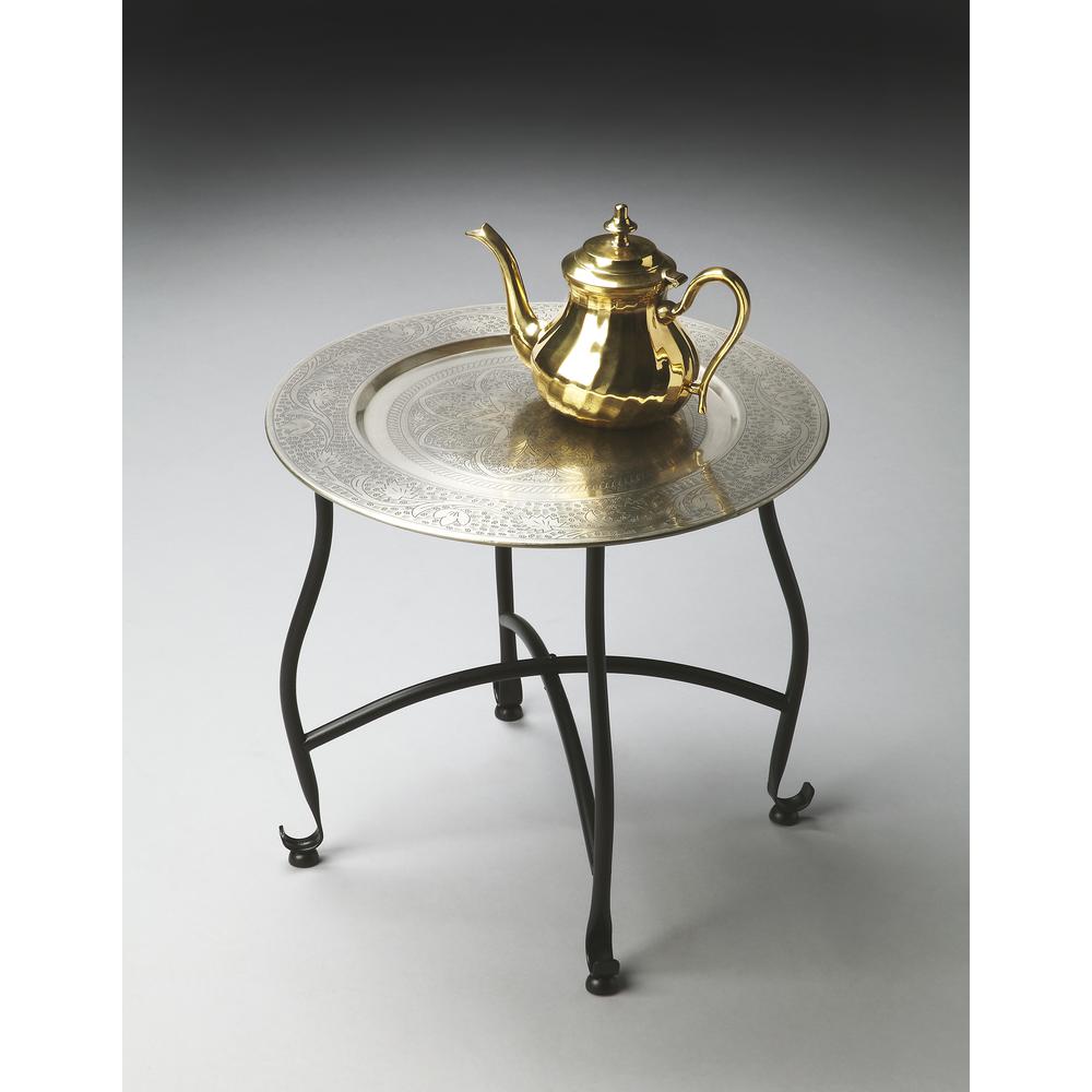 Moroccan Metal Tray Table, Multi-Color. Picture 2