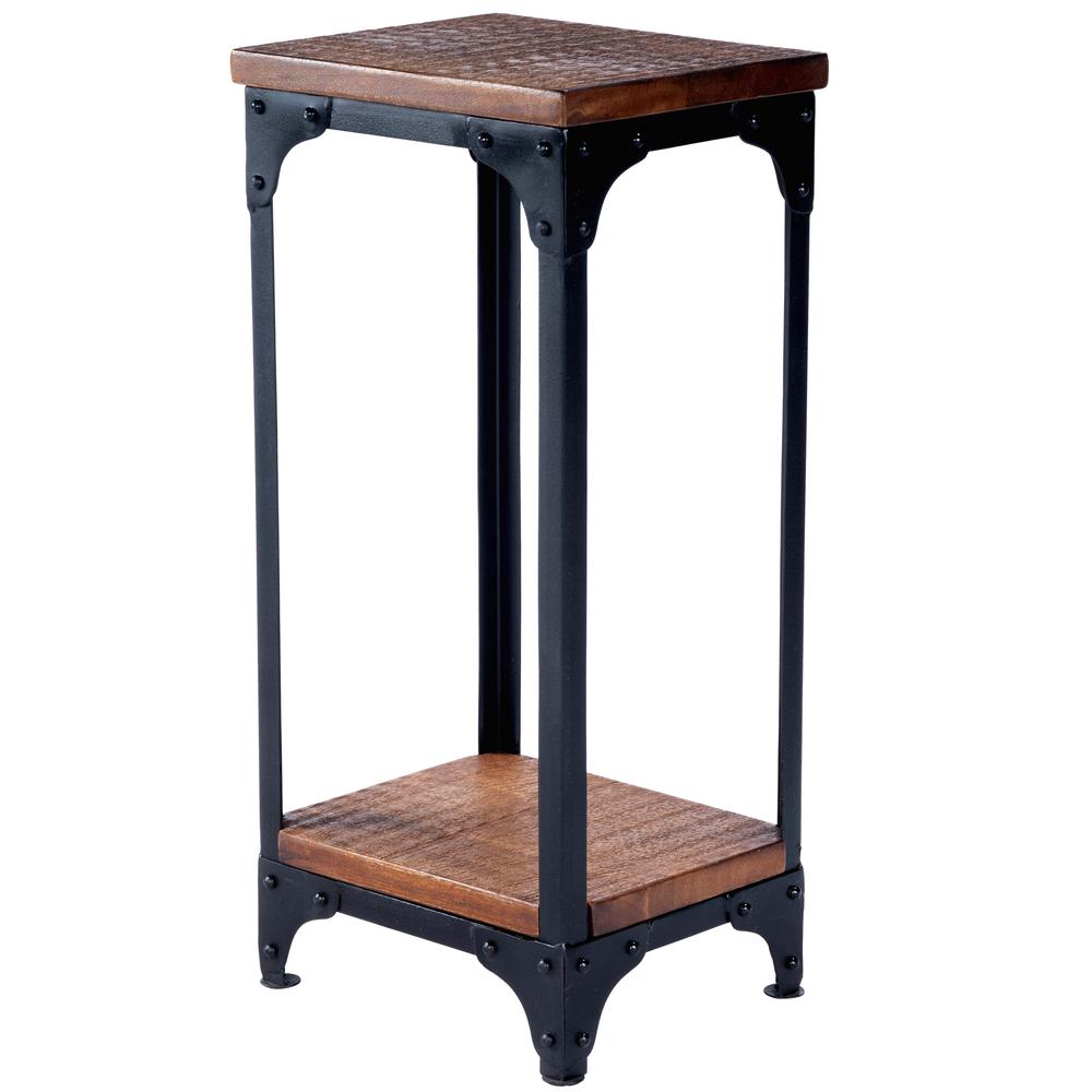 Gandolph Industrial Chic Wood & Iron Pedestal Stand, Medium Brown. Picture 1