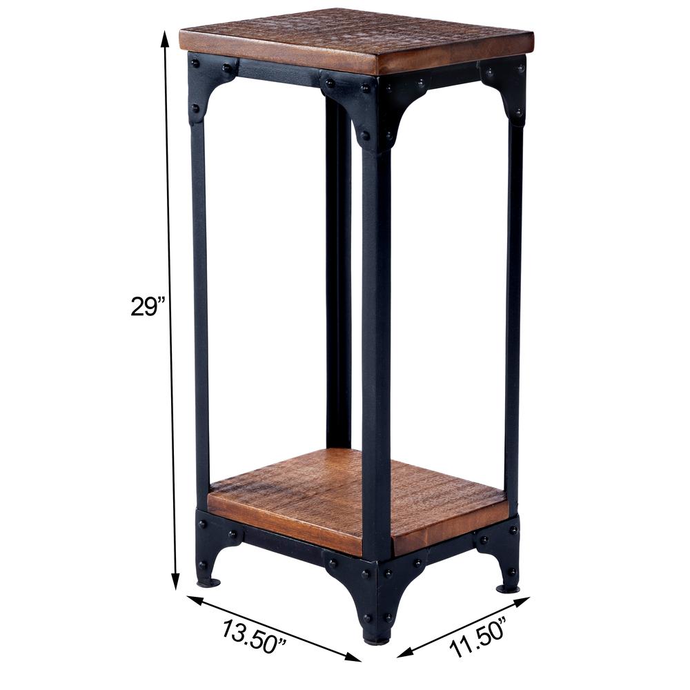 Gandolph Industrial Chic Wood & Iron Pedestal Stand, Medium Brown. Picture 8