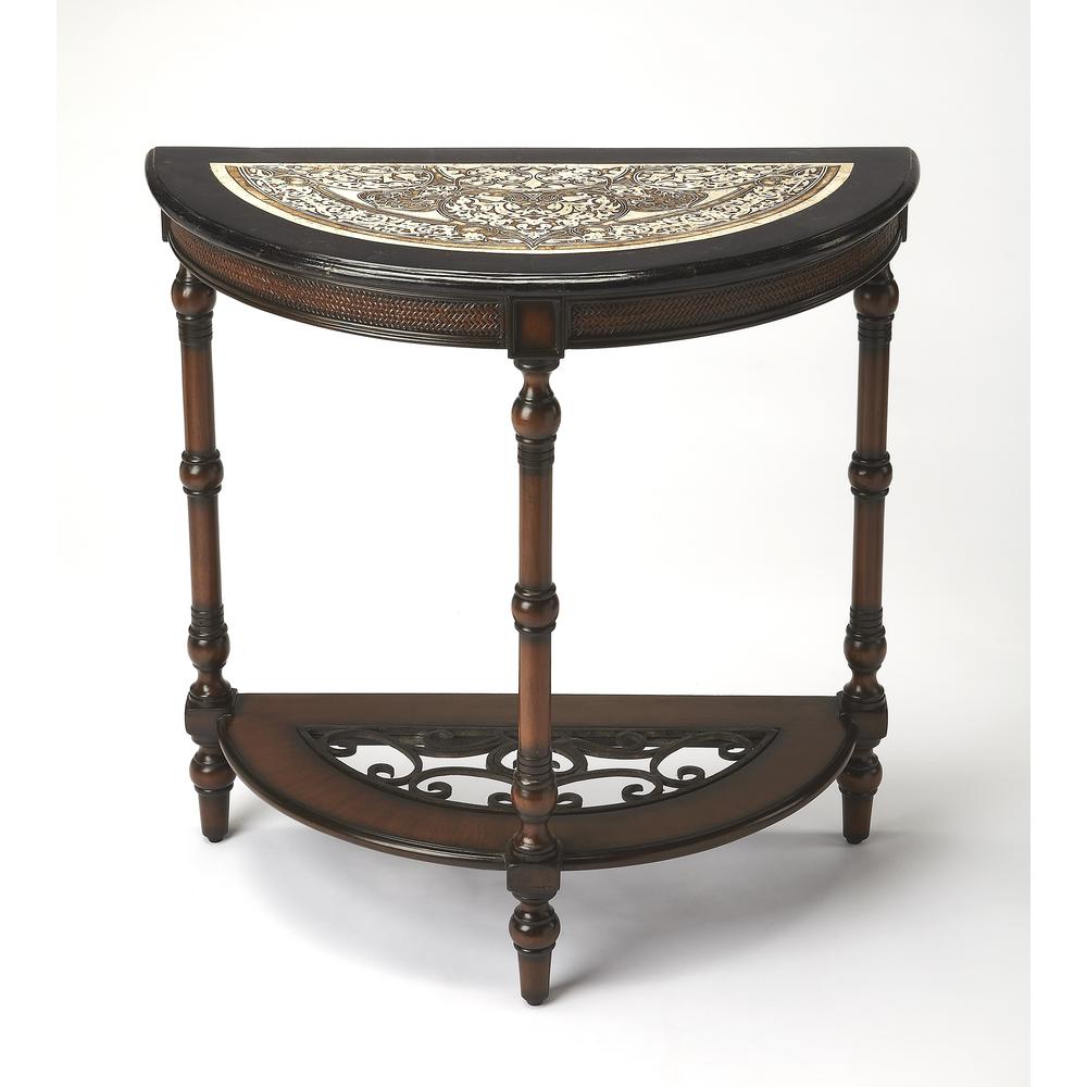 Fabiola Fossil Stone Demilune Console Table, Multi-Color. Picture 1