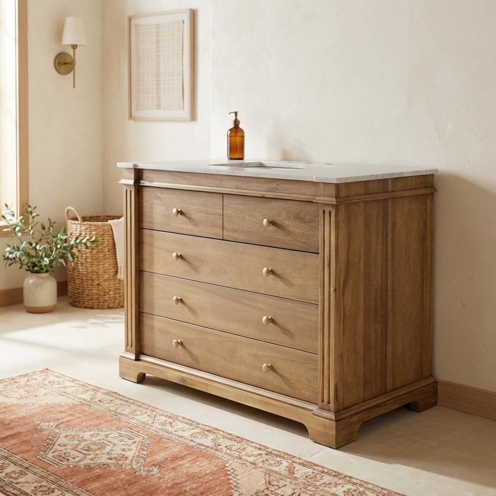 42 Inch Bathroom Vanity with Top – Light Brown Vanity Cabinet Design. Picture 3