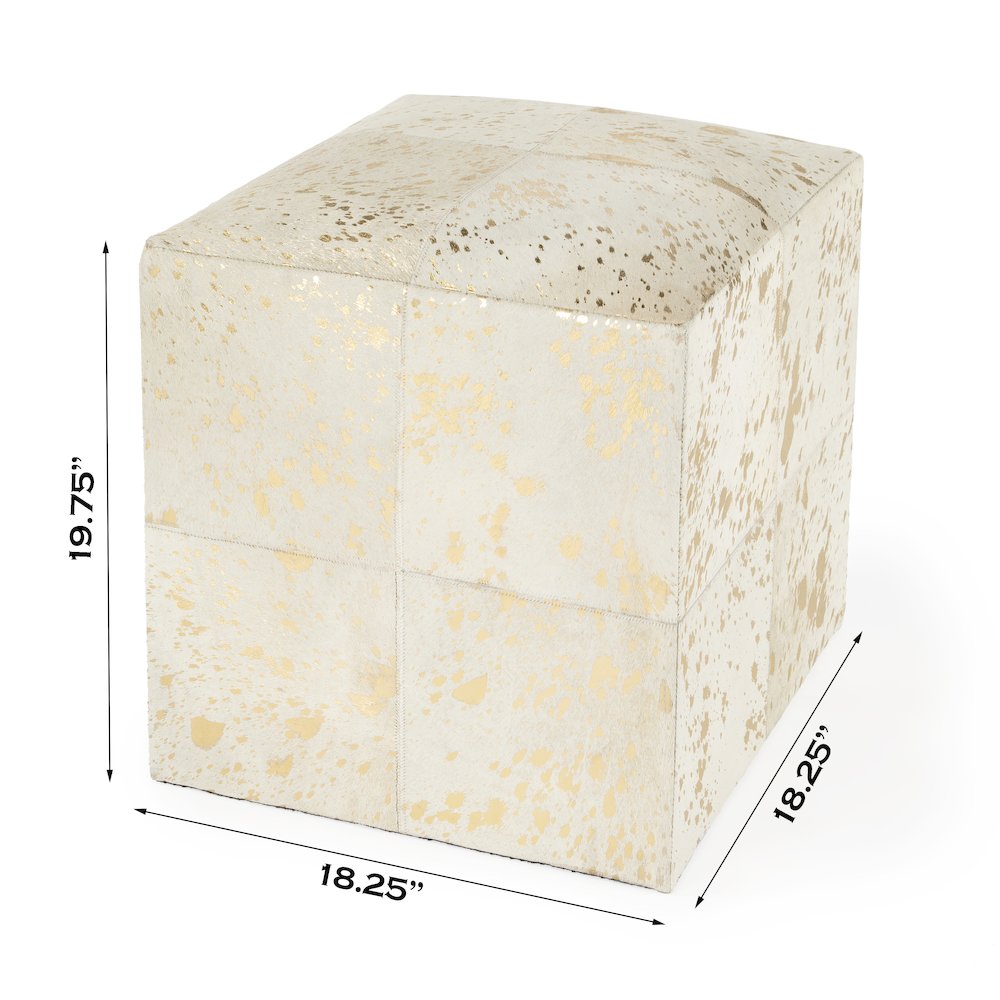 Company Victorian Hair on Hide with Spots Cube Ottoman, White. Picture 2