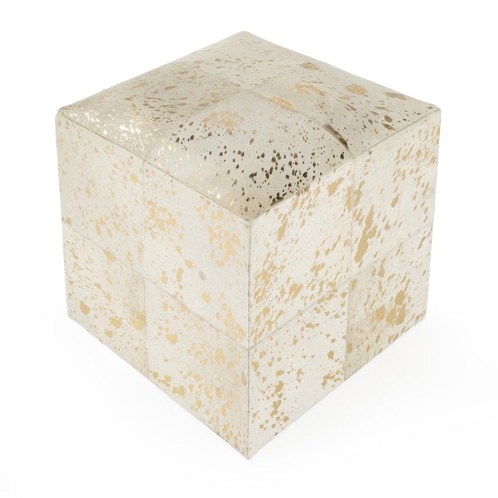 Company Victorian Hair on Hide with Spots Cube Ottoman, White. Picture 3
