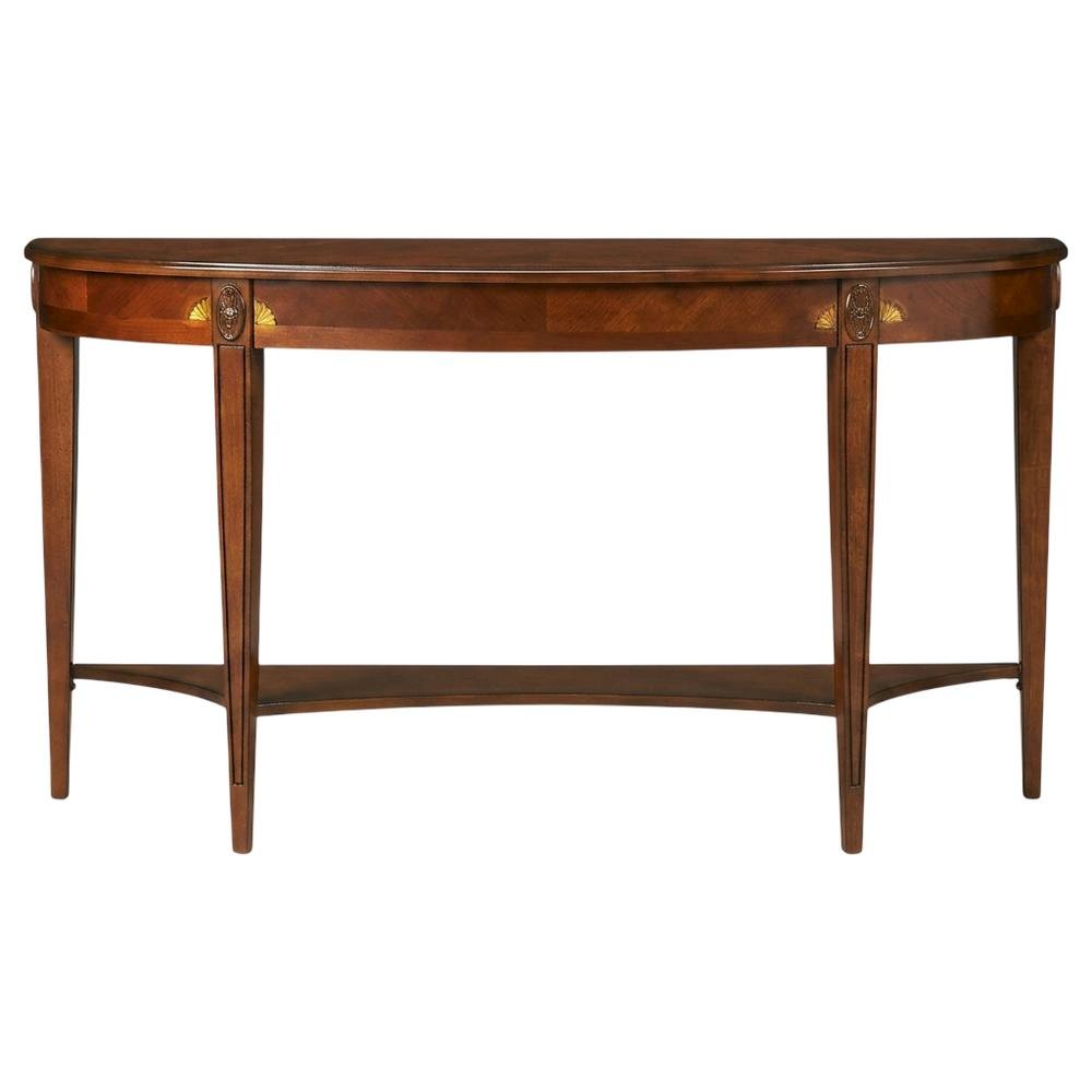 Demilune Console Table with Distressed Finish, Traditional Entryway Sofa Table. Picture 1