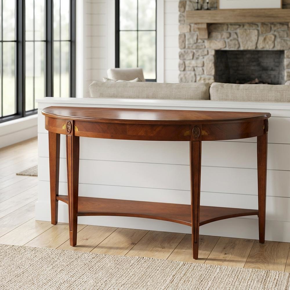 Demilune Console Table with Distressed Finish, Traditional Entryway Sofa Table. Picture 2