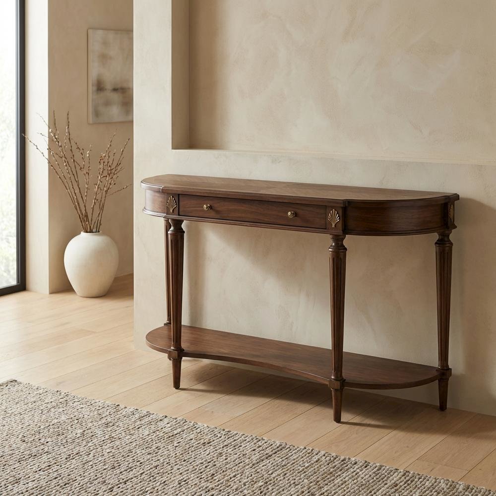 Demilune Console Table with Distressed Finish, Traditional Entryway Sofa Table. Picture 3