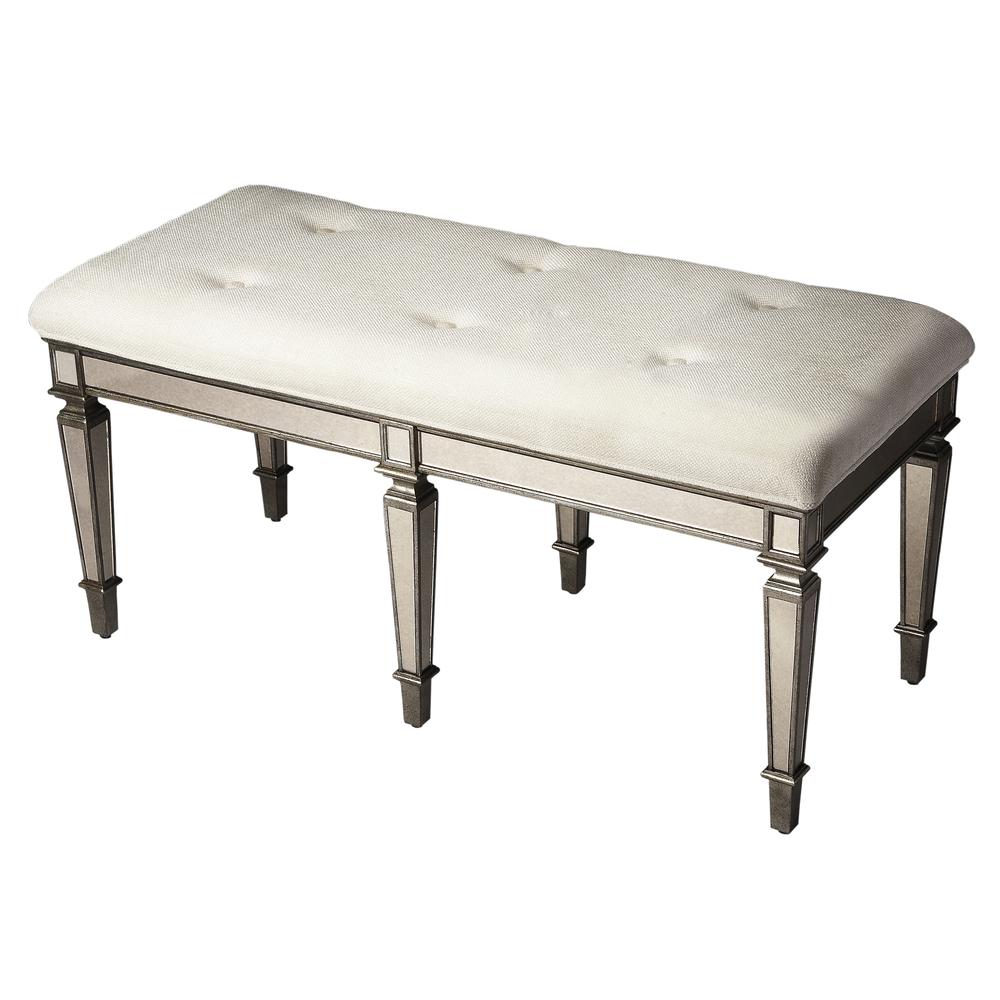 Celeste Mirrored 42.25"W Bench, Silver. Picture 1