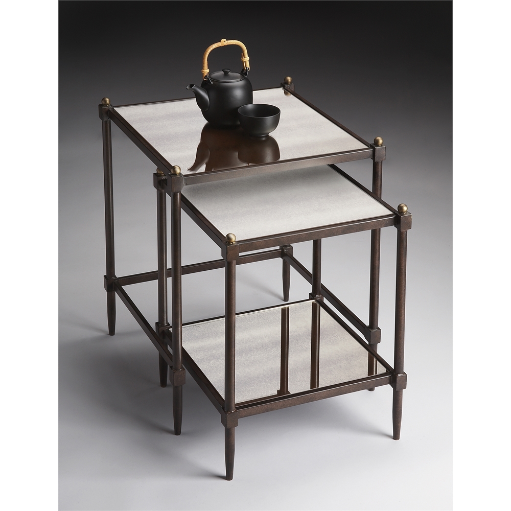 Peninsula Mirrored Nesting Tables, Gray. Picture 2