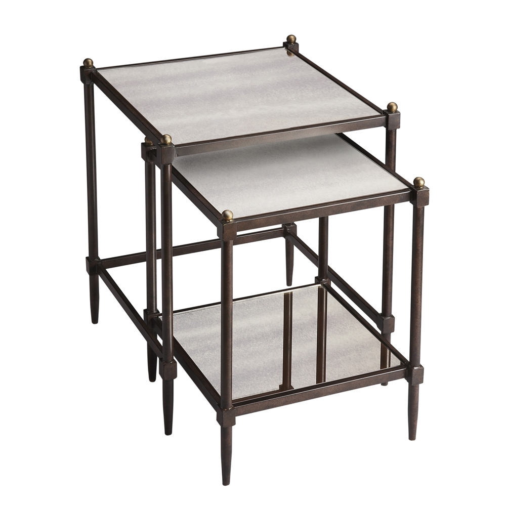 Peninsula Mirrored Nesting Tables, Gray. Picture 1